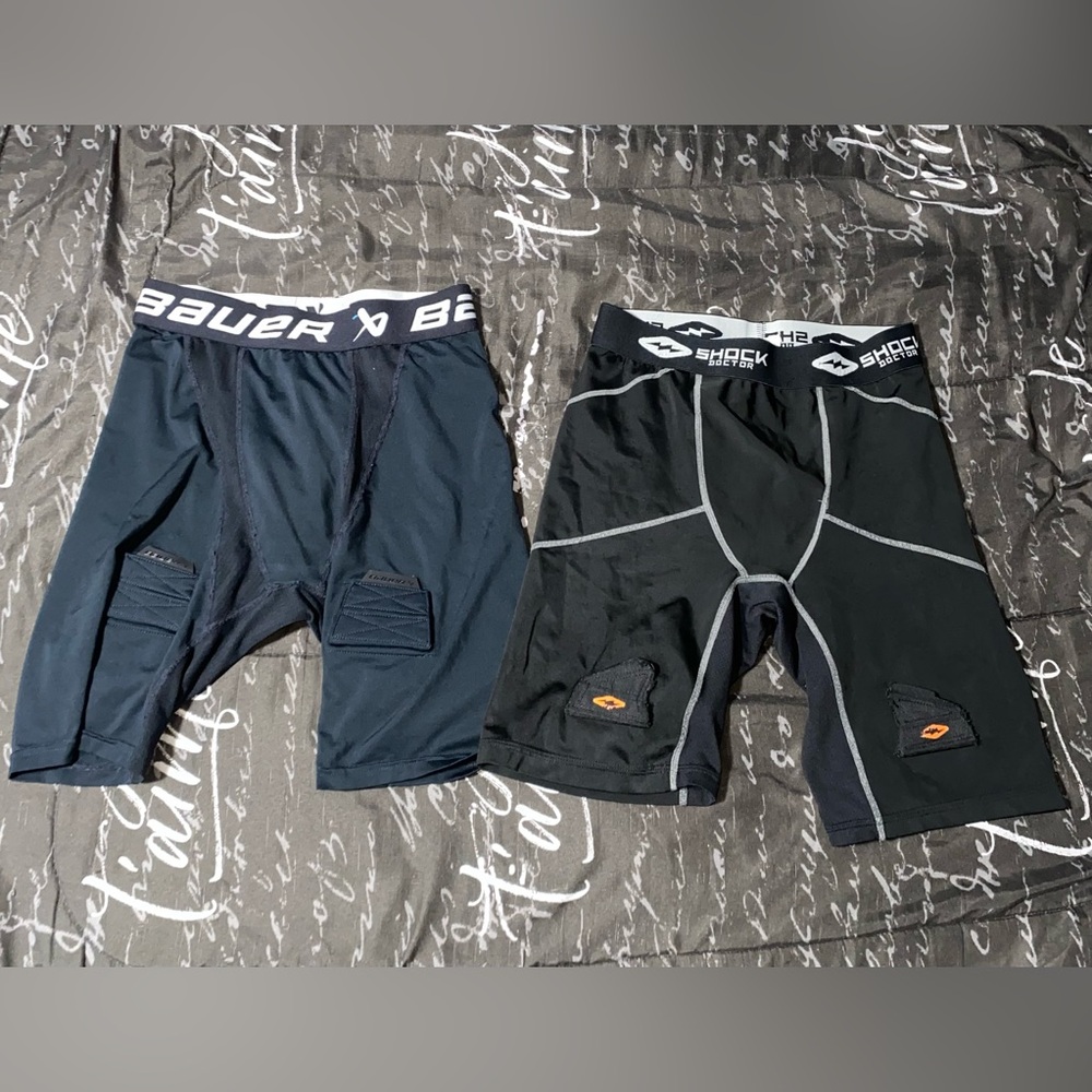 Ice Hockey Jock Shorts w Cup Mens Small Shock Doctor & XL Bauer Shorts
